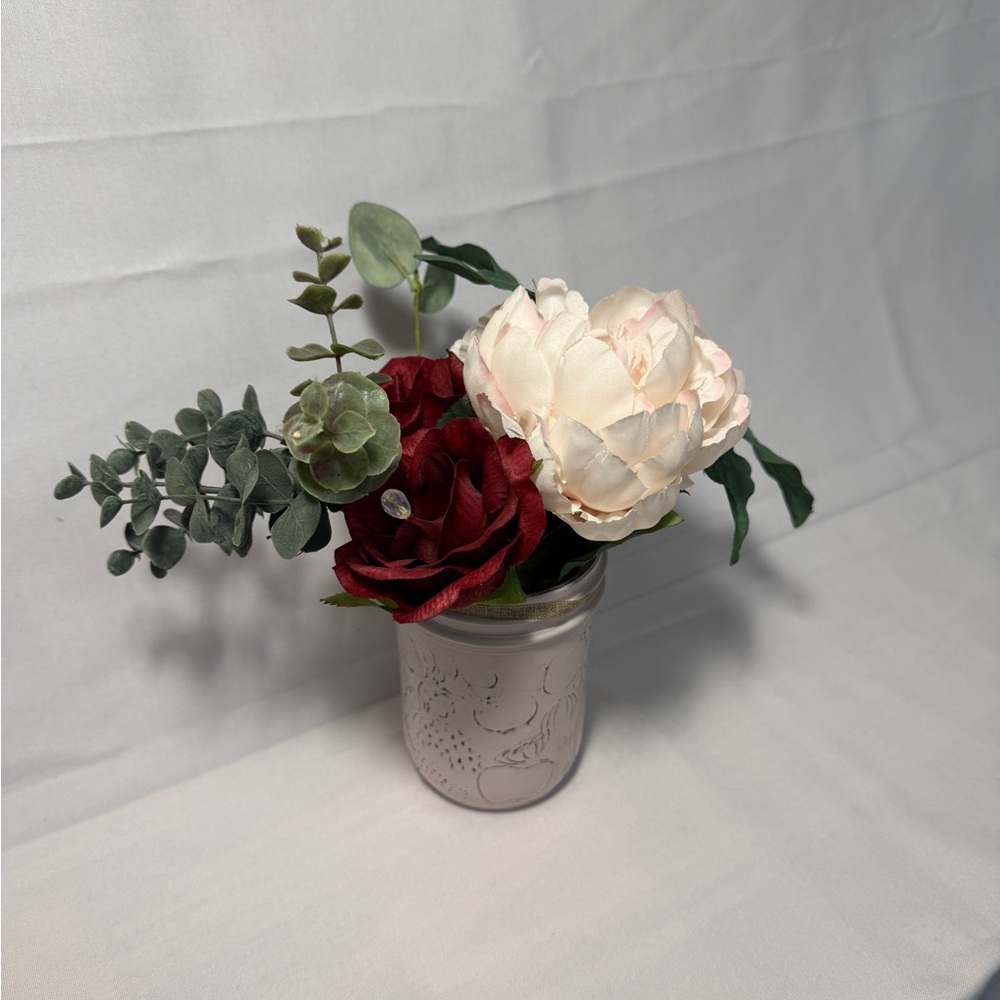 Artificial Flower Arrangement in Decorative Mason Jar | Farmhouse Decor